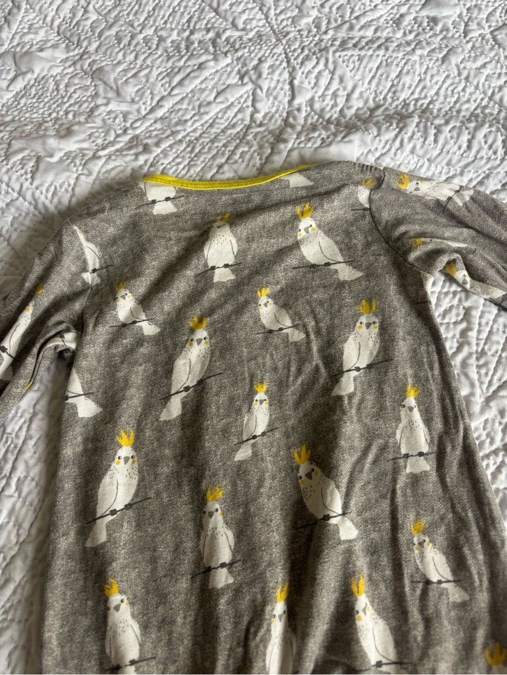 Magnetic Me Gray One-Piece Footie with Yellow Trim and Cockatoo Print